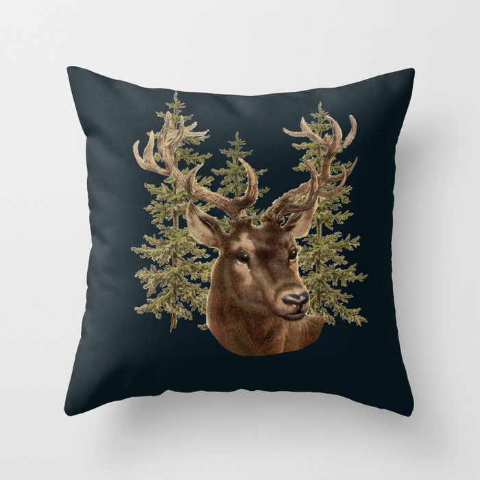 Looking for winter deer and pine trees Throw Pillow