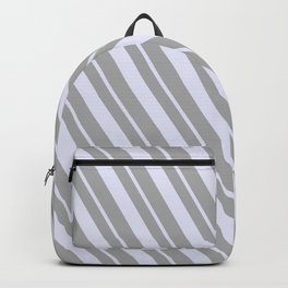 [ Thumbnail: Dark Grey and Lavender Colored Stripes/Lines Pattern Backpack ]