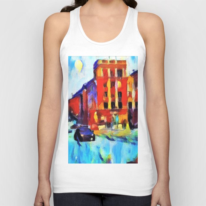 A police car rides in the winter in the evening city. Tank Top