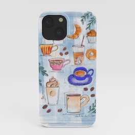 Coffee Love iPhone Case | Sketch, Painting, Illustration, Food, Art, Croissant, Graphicdesign, Cappuccino, Coffee, Cupcake 