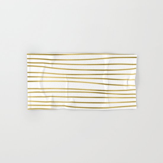 Small uneven gold glitter stripes on clear white - horizontal pattern on #Society6 Hand & Bath Towel