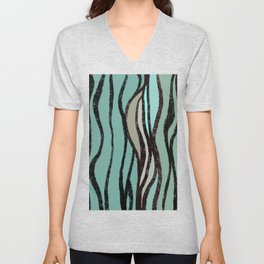 Inky Seagrass Abstract in Vintage Teal  V Neck T Shirt