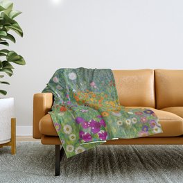 Gustav Klimt Flower Garden Floral Art Nouveau Throw Blanket