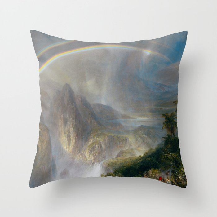 Alpine Lake and Rainbow river landscape painting by Frederic Edwin Church Throw Pillow