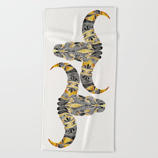 Water Buffalo Skull – Black & Yellow Beach Towel