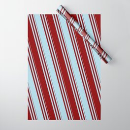 [ Thumbnail: Dark Red & Light Blue Colored Striped Pattern Wrapping Paper ]