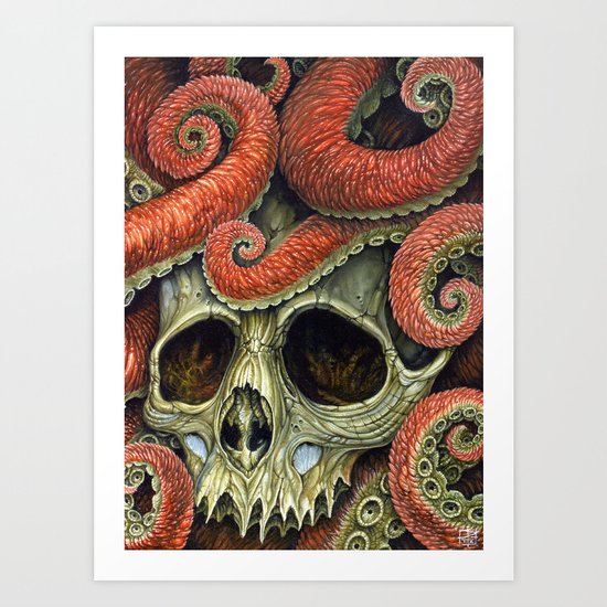 orange tentacles skull Art Print