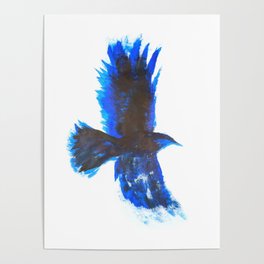 Crow Flying East - Blue Black Painting Poster