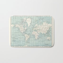 World Map in Blue and Cream Badematte