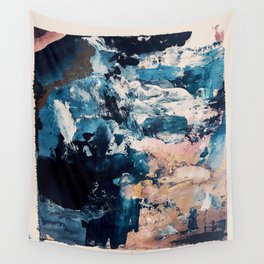 Sweetly: a bohemian, abstract work on paper in blue, pink, white, and gold Wall Tapestry