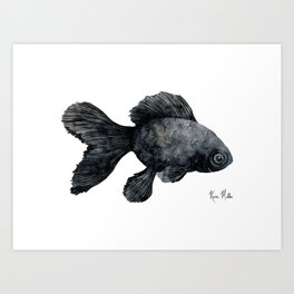 Black Goldfish Watercolor Art Print