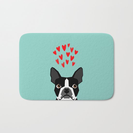 Boston Terrier - Hearts, Cute Funny Dog Cute Valentines Dog, Pet, Cute, Animal, Dog Love, Bath Mat