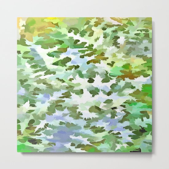 Foliage Abstract Pop Art In White Green and Powder Blue Metal Print