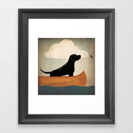Black Lab Labrador Retriever Dog Canoe Ride Framed Art Print