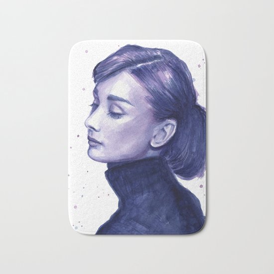 Audrey Hepburn Watercolor Portrait Bath Mat