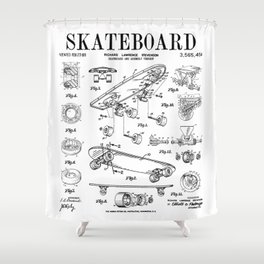 Skater Skateboard Skateboarding Vintage Patent Drawing Print Shower Curtain