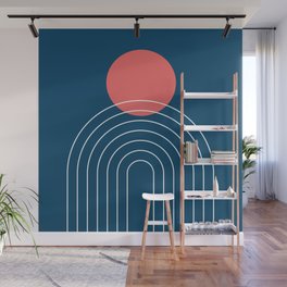 Mid Century Modern Geometric 14 (in night Blue and Coral) Wall Mural