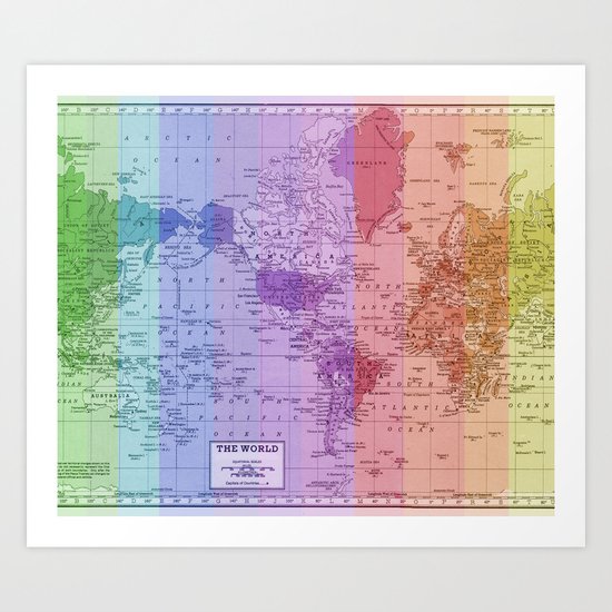 Rainbow World Map II Art Print