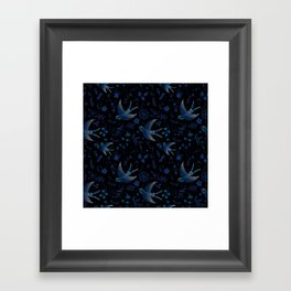 Embroidered Blue Birds Framed Art Print