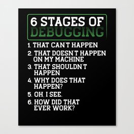 6 Debugging Stages Programmer Coding Programming Canvas Print