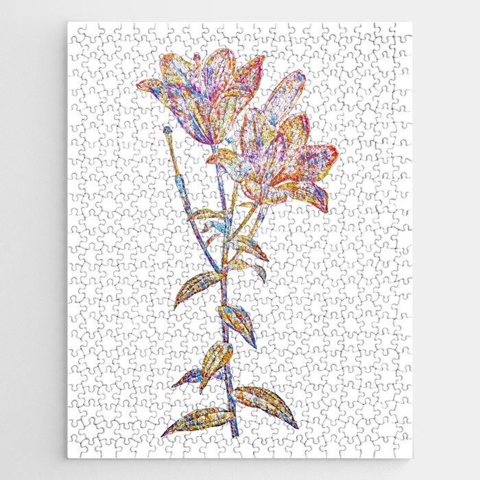Floral Orange Bulbous Lily Mosaic on White Jigsaw Puzzle