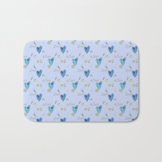 Love . The filigree heart . Blue background . Bath Mat