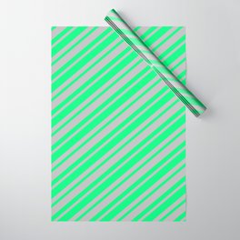 [ Thumbnail: Green & Grey Colored Striped Pattern Wrapping Paper ]