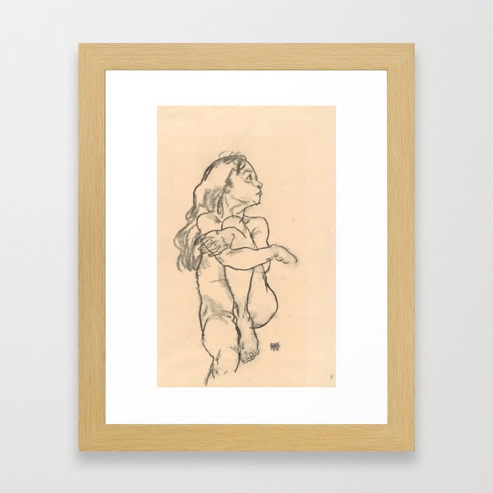 Egon Schiele "Seated Nude Girl Clasping Her Left Knee" Framed Art Print