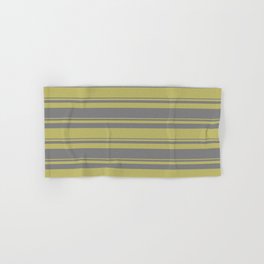 [ Thumbnail: Dark Khaki & Grey Colored Striped Pattern Hand & Bath Towel ]