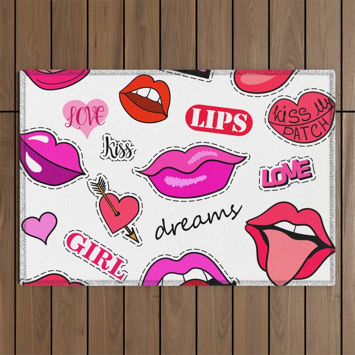 Lips of Love: High Fashion Fine Art with Fashion Patch Badges Set Outdoor Rug