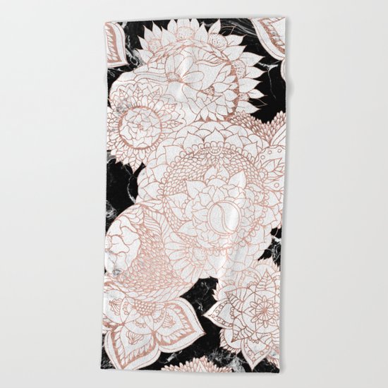 Modern rose gold floral mandala chic marble Beach Towel