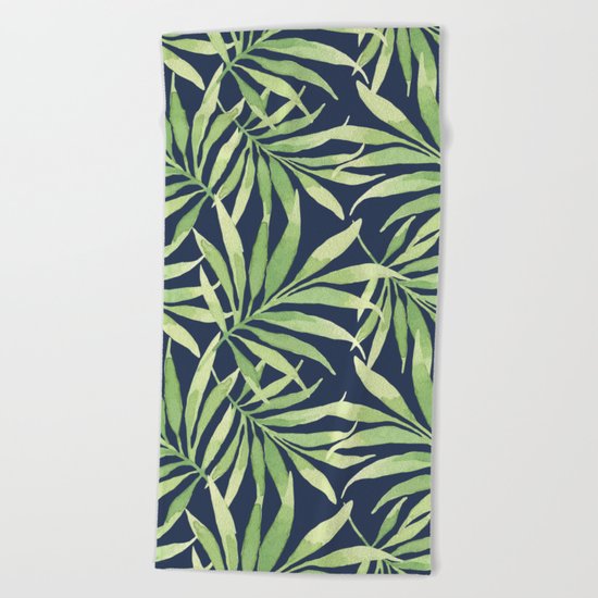 Tropical Branches on Dark Pattern 10 Beach Towel