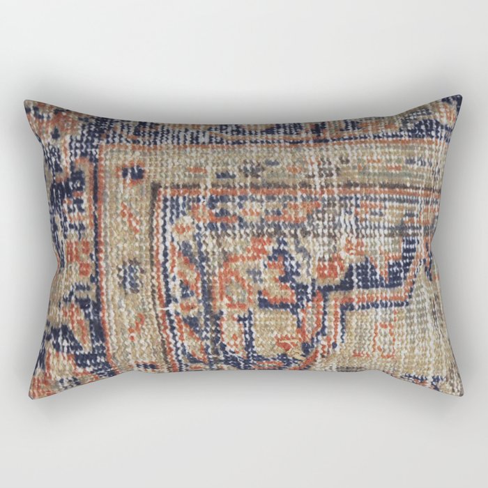 Vintage Woven Navy Blue and Tan Kilim  Rectangular Pillow