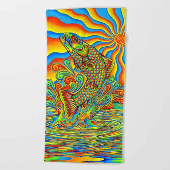 Psychedelic Rainbow Trout Beach Towel