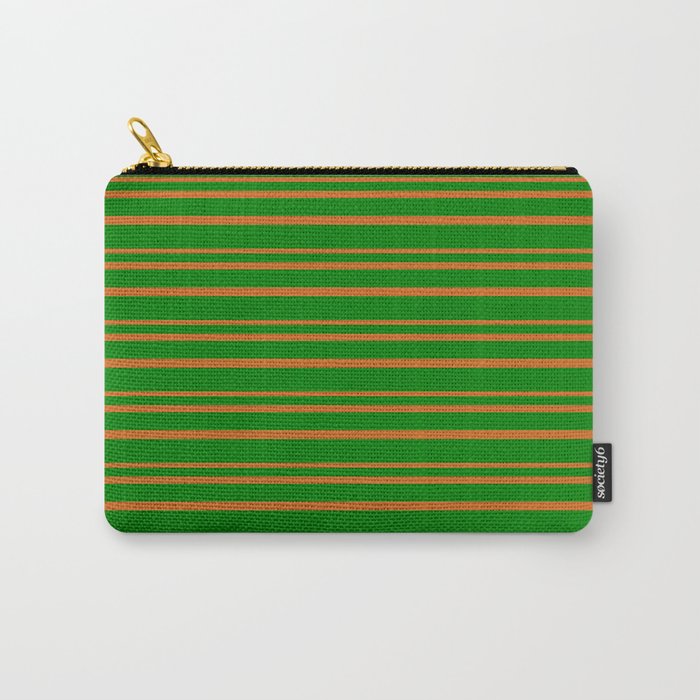 Green & Chocolate Colored Lined/Striped Pattern Carry-All Pouch