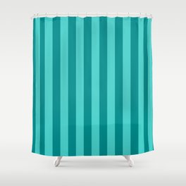 [ Thumbnail: Dark Cyan & Turquoise Colored Stripes Pattern Shower Curtain ]