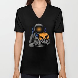 Astronaut With Pumpkin Halloween V Neck T Shirt
