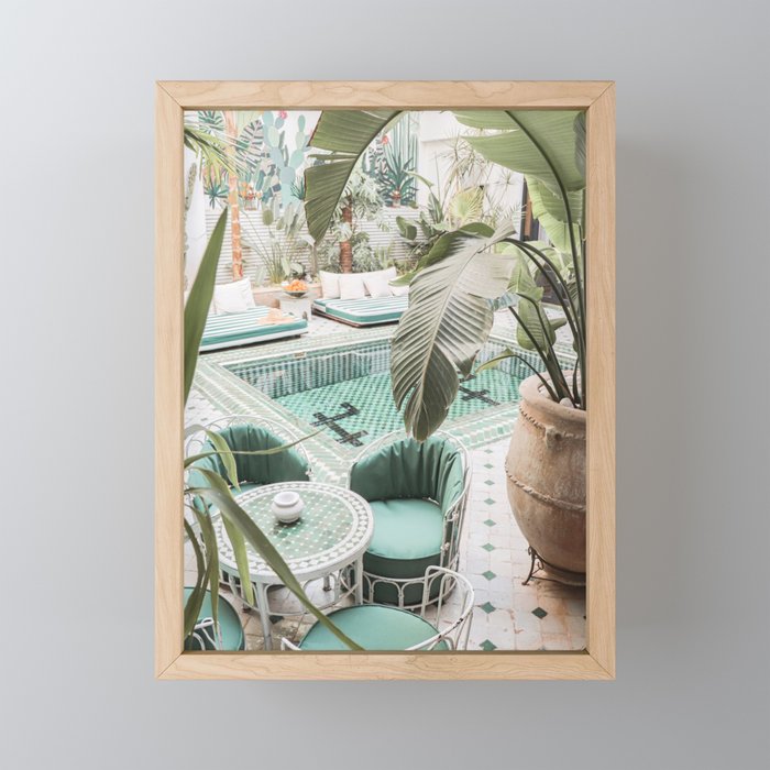 Travel Photography Art Print | Tropical Plant Leaves In Marrakech Photo | Green Pool Interior Design Framed Mini Art Print