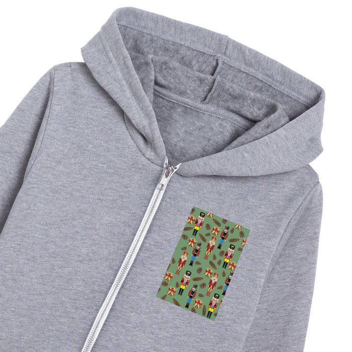 Nutcracker Bells Pine Cone pattern - green Kids Zip Hoodie