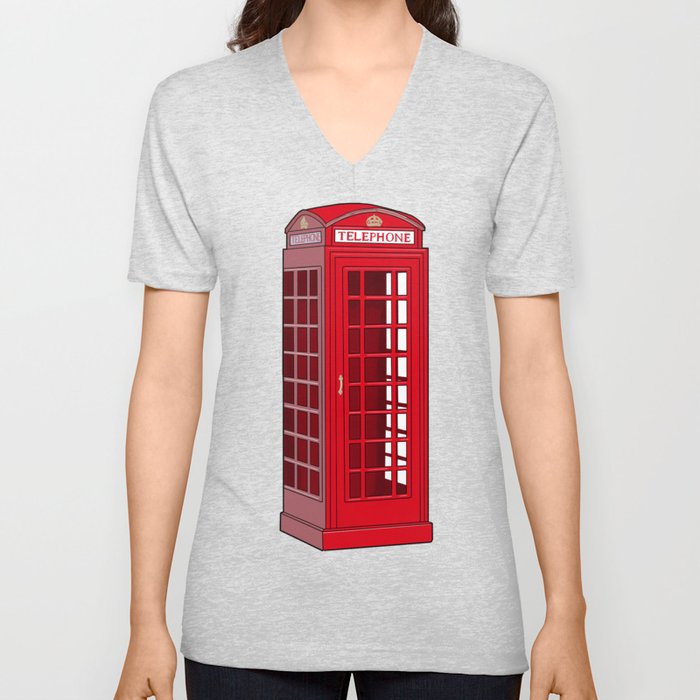 Red English Phone Booth V Neck T Shirt