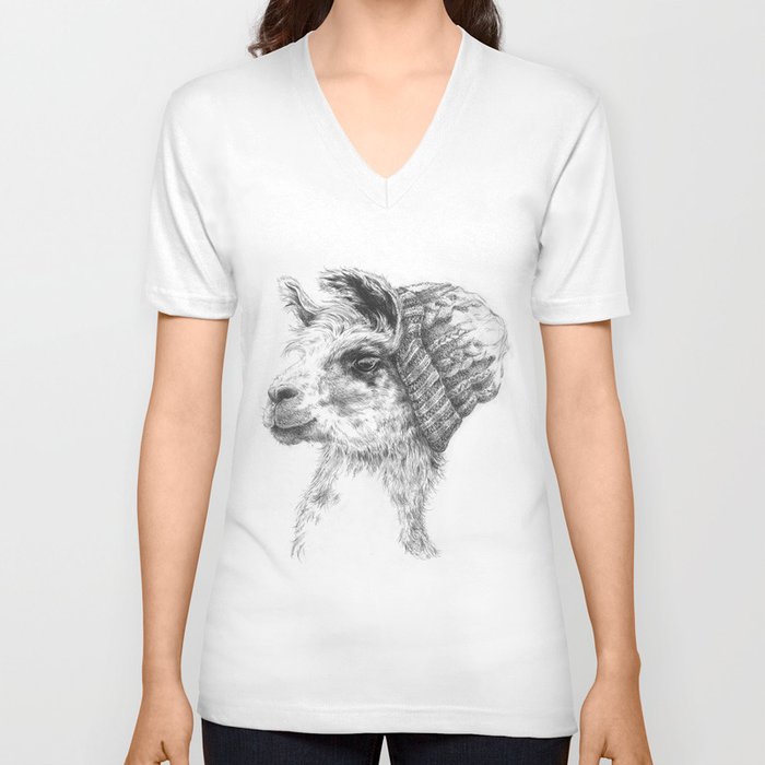 Wooly Llama V Neck T Shirt