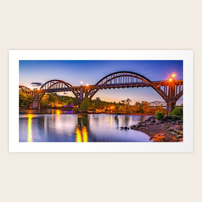 Cotter Arkansas White River Concrete Arch Bridge Dusk Panorama Art