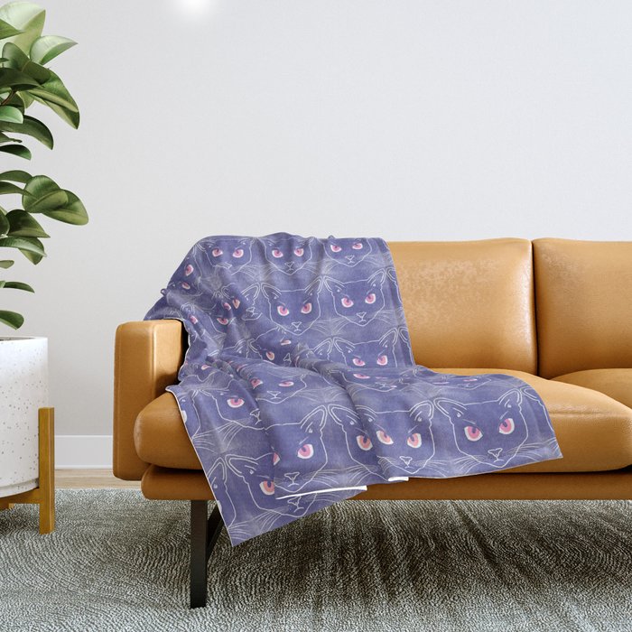 Retro Periwinkle Cat Silhouettes Hot Pink Mini Throw Blanket