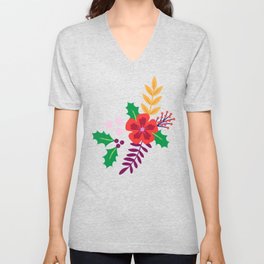 Festive floral Christmas pattern V Neck T Shirt