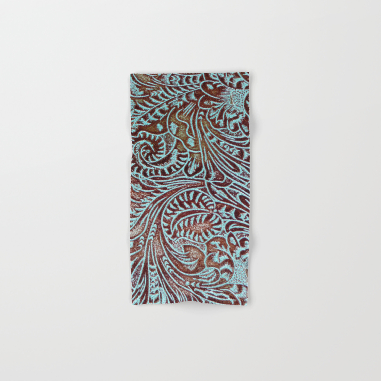 Light Blue Brown Tooled Leather Hand Bath Towel By Theghosttown Society6