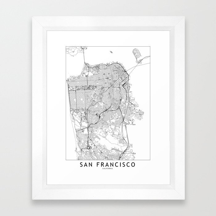 San Francisco White Map Framed Art Print