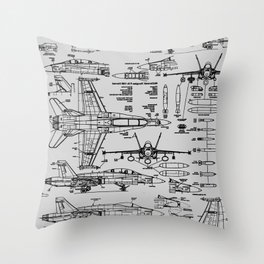 F-18 Blueprints // Light Grey Throw Pillow