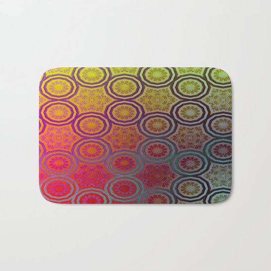 Pink, Purple, Yellow, and Orange Circles and Cogs Bath Mat
