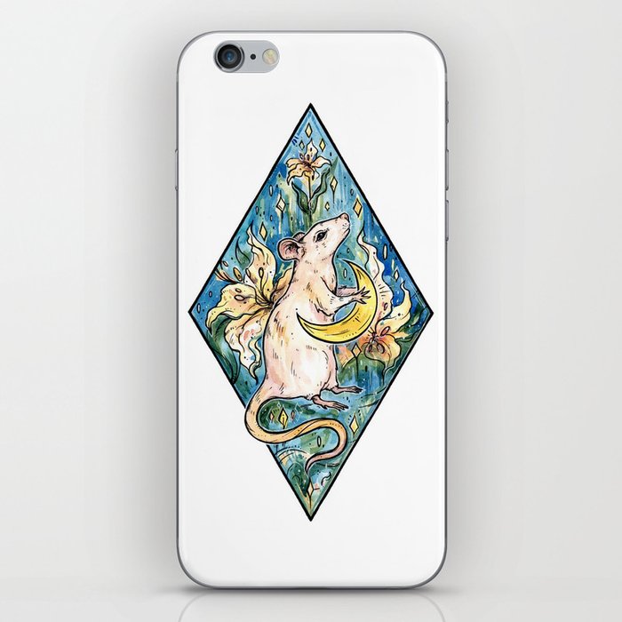 Rat with moon and lily ~ watercolor illustration iPhone Skin