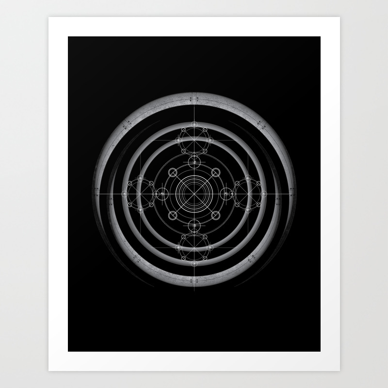 Black Occult And Sacred Geometry Design With Alchemical Symbols Art Print By Geometriceyedesign Society6